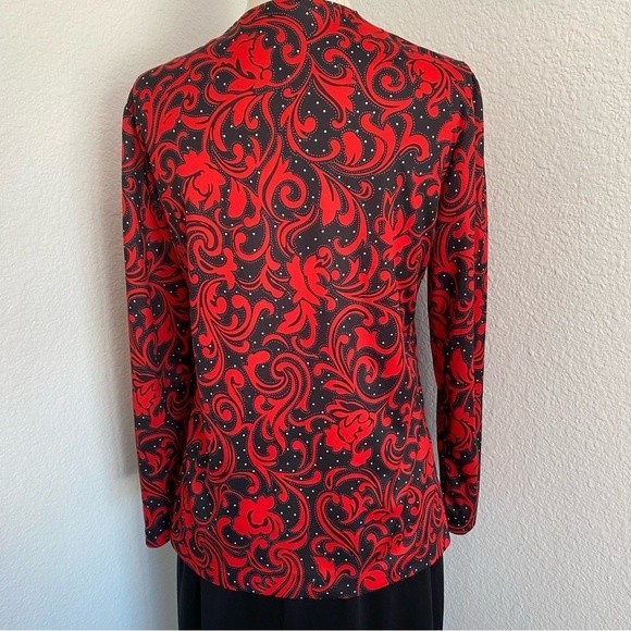 Blair 2 Piece Jacket Skirt Black Red Silver Floral Abstract Career Evening SZ 6P - Picture 7 of 12